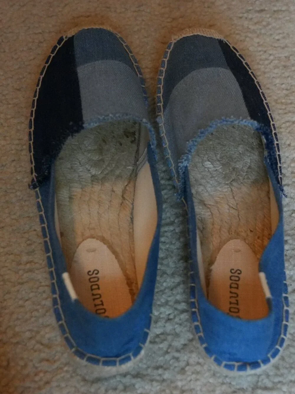 Soludos Blue Denim Frayed Edge Flat Espadrille Mules Slides Size 10